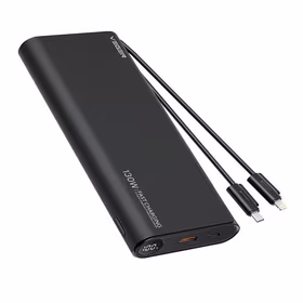 VEGER išorinė baterija 25000 mAh su įmontuotais kabeliais Type C / Lightning PD 130W TCE130 (W2503) juoda