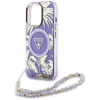 Guess Palm Trees Triangle Pearl Strap Magnetinis dėklas telefonui iPhone 16 Pro violetinis