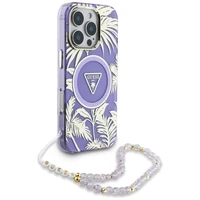 Guess Palm Trees Triangle Pearl Strap Magnetinis dėklas telefonui iPhone 16 Pro violetinis