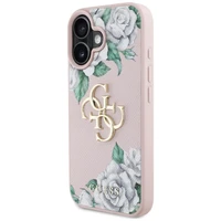 Guess Grained Roses Big 4G logo dėklas telefonui iPhone 16 - rožinis