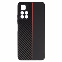 Tel Protect CARBON Dėklas telefonui Xiaomi Redmi Note 11 5G/Note 11S 5G/Poco M4 Pro 5G juodas su raudona juosta