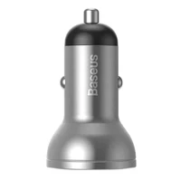 Baseus automobilinis įkroviklis su ekranu 2x USB, 4,8A, 24W (sidabrinis)