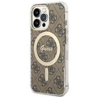 Rinkinys Guess GUBPP13LH4EACSW dėklas + įkroviklis iPhone 13 Pro rudas kietas dėklas su 4G raštu Magnetinis