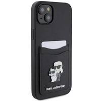 Karl Lagerfeld Saffiano Cardslot Karl&Choupette Metal Pin Dėklas telefonui iPhone 15 - juodas