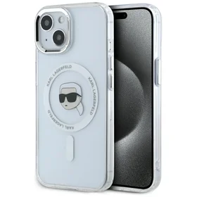 Karl Lagerfeld IML Metalinis Karl Galvos Magnetinis dėklas iPhone 15 Plus baltas