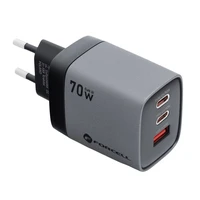 FORCELL F-ENERGY GaN III VT-37 kelioninis įkroviklis su skaitmenine indikacija Type C + USB A PD QC4.0 SAM SFC2.0 3,45A 70W pilkas