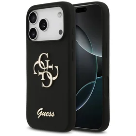 Guess Silikoninis didelis 4G užrašas dėklas iPhone 17 Pro - juodas