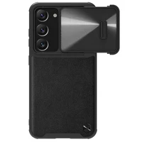 Nillkin CamShield Leather S dėklas telefonui Samsung Galaxy S23+ su kameros dangteliu juodas