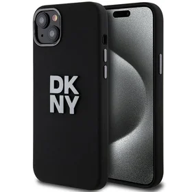 DKNY Skystas silikoninis metalinis logotipas dėklas telefonui iPhone 15/14/13 - juodas