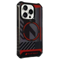 Audi IML Sport Magnetinis dėklas telefonui iPhone 15 Pro Max 6.7" juodas/juodas kietas dėklas AU-IMLMIP15PM-RSQ/D2-BK