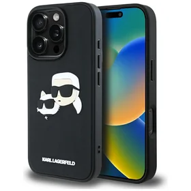 Karl Lagerfeld HC 3D Guminis Dvigubų Galvų dėklas iPhone 16 Pro Max - juodas
