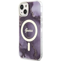 Guess GUHMP14SHTMRSU iPhone 14 6.1" violetinė/violetinė kietas dėklas Golden Marble Magnetinis