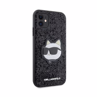 Karl Lagerfeld KLHCN61G2CPK iPhone 11 / Xr 6.1" juodas kietas dėklas Blizgučiai Choupette Emblema
