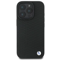 BMW ženklas odinis deimantinis metalinis logotipas magnetinis iPhone 16 Pro dėklas - juodas
