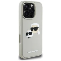 Karl Lagerfeld HC 3D guminis dvigubų galvų iPhone 16 Pro Max dėklas - smėlio spalvos