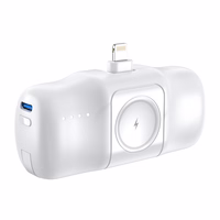 Wozinsky WF16-YLS 5000mAh 15W Lightning mini išorinė baterija su įmontuotu USB-C kabeliu ir Apple Watch įkrovikliu - balta