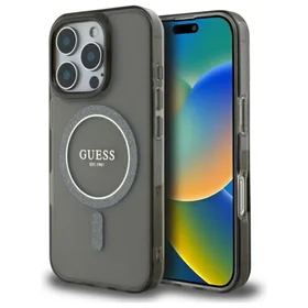Guess IML Blizgučiai Ratas Magnetinis dėklas iPhone 16 Pro - juodas