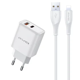 Įkroviklis Awei PD81L-EU 22.5W USB-A/USB-C + USB to Lightning cable 1.0m baltas