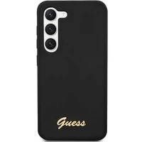 Guess GUHCS23SSLSMK S23 S911 juodas/juodas kietas dėklas Silikoninis Vintage Gold Logo