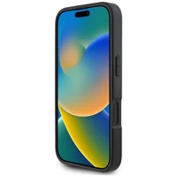 Karl Lagerfeld HC Grūdinto PU dėklas su kortelių skyriumi ir metaliniu Elong iPhone 16 - juodas