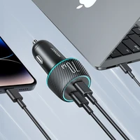 2x USB-C 70W automobilinis įkroviklis su LED apšvietimu Joyroom JR-CCN02 - juodas