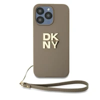 DKNY Dėklas telefonui su dirželiu ir logotipu iPhone 15 Pro Max - smėlio spalvos