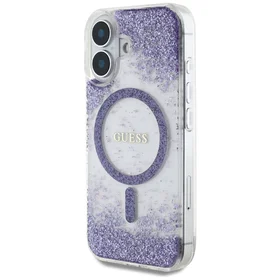 Guess HC Resin Bottom Glitter Magnētinis dėklas iPhone 16 - violetinis
