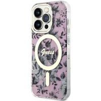 Guess GUHMP14XHCFWSP iPhone 14 Pro Max 6.7" rožinis kietas dėklas Flower Magnetinis