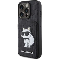 Karl Lagerfeld Saffiano Cardslots and Stand Monogram Choupette Dėklas telefonui iPhone 15 Pro Max - juodas