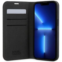 Karl Lagerfeld KLBKP14LSAKLHPG iPhone 14 Pro 6.1" knygos dėklas sidabrinis/sidabrinis Saffiano Monogram