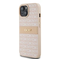 DKNY Odinis mono juosta ir metalinis logotipas dėklas telefonui iPhone 15 / 14 / 13 - rožinis