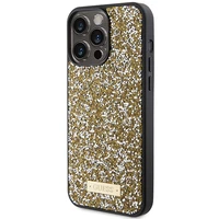 Guess Rhinestone Metal Logo dėklas telefonui iPhone 15 Pro Max - geltonas