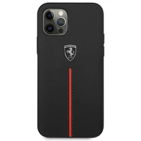 Ferrari FEOMSHCP12LBK iPhone 12 Pro Max juodas/juodas kietas dėklas Off Track Leather Nylon Stripe
