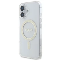 Guess GUHMP16MHFGERET iPhone 16 Plus 6.7" skaidrus kietas dėklas IML Glitter Circle Magnetinis
