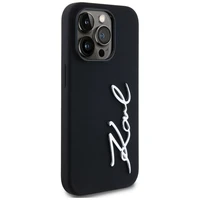 Karl Lagerfeld Silikoninis Metal Script Logo dėklas telefonui iPhone 14 Pro juodas