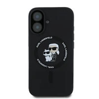 Karl Lagerfeld Silicone Karl&Choupette Heads Ring Magnetinis dėklas iPhone 16 Plus - juodas