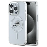 Karl Lagerfeld IML Metalinė Karl&Choupette galva MagSafe dėklas iPhone 15 Pro Max - baltas