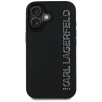 Karl Lagerfeld HC 3D guminis pailgintas blizgus iPhone 16 dėklas - juodas