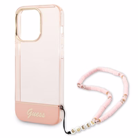 Guess GUHCP14XHGCOHP iPhone 14 Pro Max 6.7" rožinis/rožinis kietas dėklas Translucent Pearl Strap