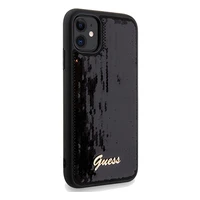 Guess Blizgučiai užrašas metalinis dėklas telefonui iPhone 11 / Xr - juodas