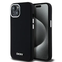 DKNY Skystas silikoninis dėklas MagSafe iPhone 15 Plus / 14 Plus su metaliniu logotipu - juodas (m)