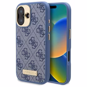 Guess 4G Logotipas Magnetinis dėklas telefonui iPhone 16 Plus - mėlynas