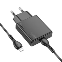 Įkroviklis telefonui Hoco Slim USB C QC PD 30W + kabelis USB C į Lightning N37 juodas