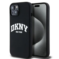DKNY Skystas silikoninis dėklas MagSafe iPhone 15 / 14 / 13 su balto logotipo spauda - juodas (m)