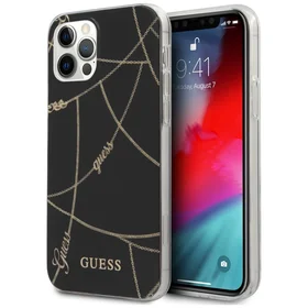 Guess Gold Chain Collection dėklas telefonui iPhone 12 Pro Max 6.7" - Juodas