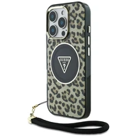 Guess HC IML leopardas trikampio virvelės dirželis MagSafe dėklas iPhone 16 Pro - rudas