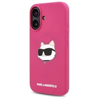 Karl Lagerfeld Silikoninis dėklas telefonui su Choupette galvos atspaudu MagSafe iPhone 16 - fuksija