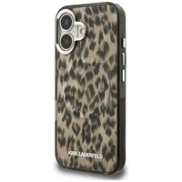 Karl Lagerfeld IML leopardinis raštas magnetinis dėklas iPhone 16 - rudas