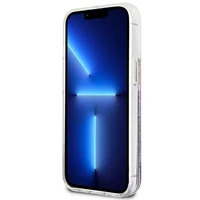Guess GUHCP13LLFLSU iPhone 13 Pro / 13 6.1" violetinis kietas dėklas gėlių skystas blizgučiai