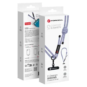 FORCELL F-DESIGN S10X165 kryžminė telefono virvelė su reguliuojamu ilgiu (maks. 82,5cm kilpoje) pilka violetinė